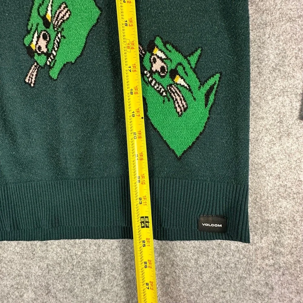 Volcom Knit Sweater XS Green Mens Graphic Wolf Print Christmas Winter Festive